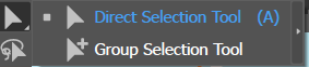 A tool flyout menu showing the Direct Selection Tool (A) highlighted, with Group Selection Tool listed below it.