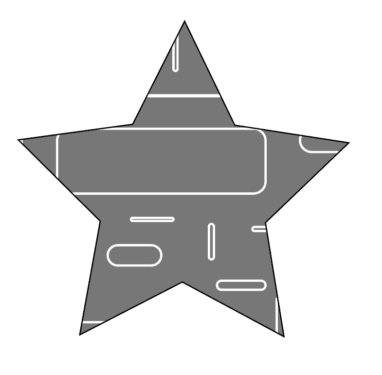 A gray five-pointed star shape filled with the tiled pattern of small line and pill shapes, the pattern cropped cleanly to the star's outline.