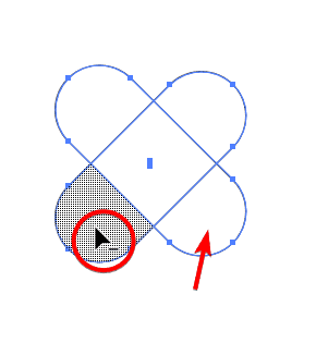 Four overlapping rounded shapes arranged in a cross pattern around a shared center point, one quadrant highlighted, forming the basis of a heart shape before merging.